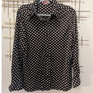 VTG Kay Windsor‎ Polka Dot Button Up Shirt Blouse Dark Brown White Long Sleeve